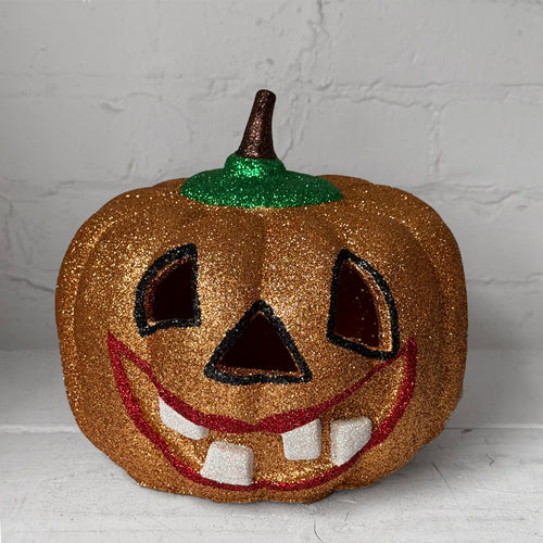Ino Schaller Glitter Jack-O'-Lantern Pumpkin in Gold with Raised Teeth