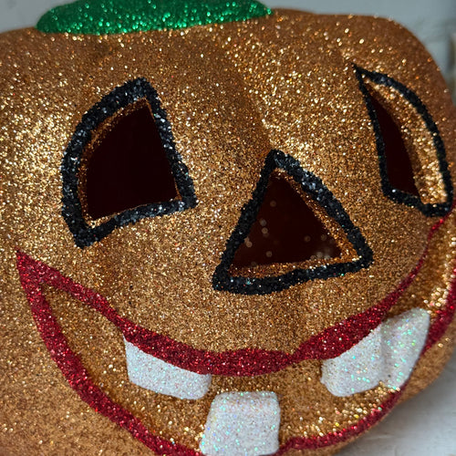 Ino Schaller Glitter Jack-O'-Lantern Pumpkin in Gold with Raised Teeth