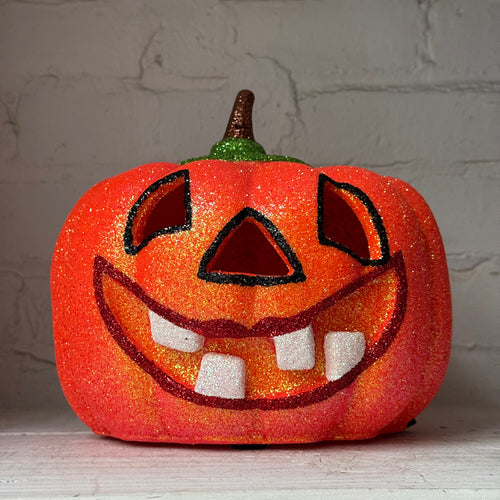 Ino Schaller Glitter Jack-O'-Lantern Pumpkin in Orange with Raised Teeth