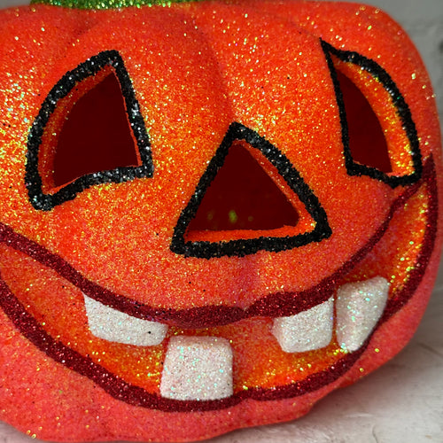 Ino Schaller Glitter Jack-O'-Lantern Pumpkin in Orange with Raised Teeth