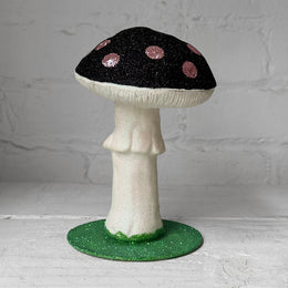 Single Glitter Mushroom in Black with Pink Dots