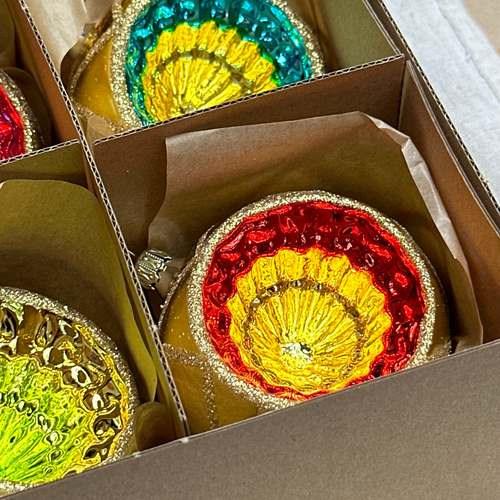 Set of 6 Red & Gold Reflector Ornaments