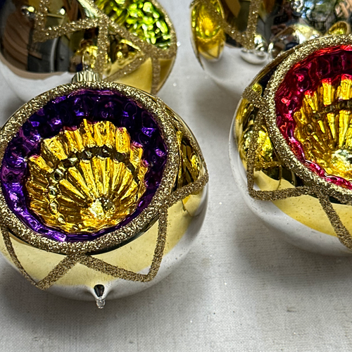 Set of 6 Red & Gold Reflector Ornaments