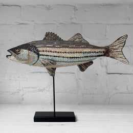 Hand-Beaded Striped Bass on Stand by Trovelore