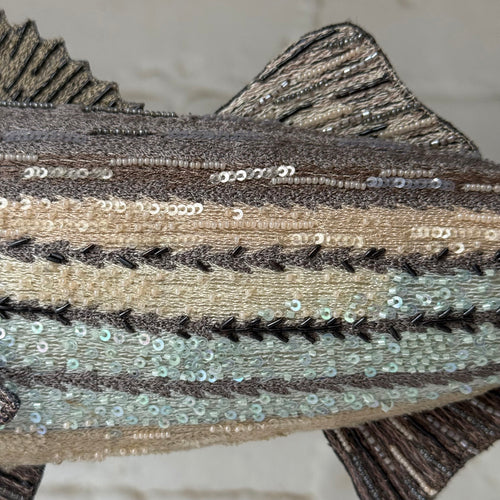 Hand-Beaded Striped Bass on Stand by Trovelore
