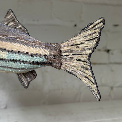 Hand-Beaded Striped Bass on Stand by Trovelore