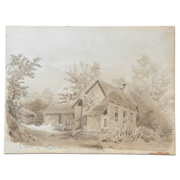 19th Century French Monochromatic Watercolor Painting by Alphonse Baril (#48)