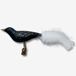 White Feather Tailed Clip-on Black Bird Ornament