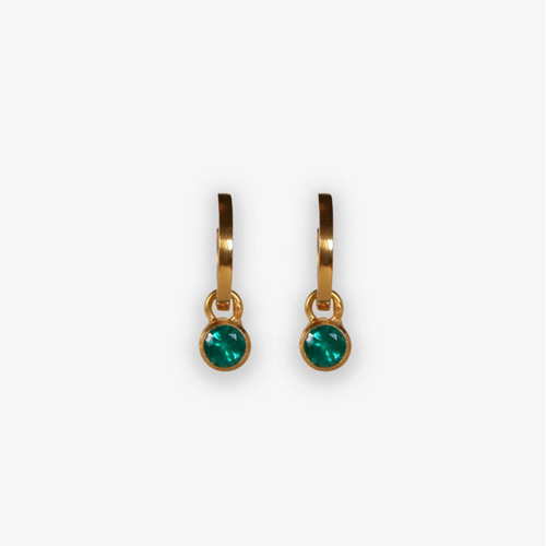 Colombian Emerald Huggie Hoop Drop Earrings