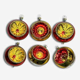 Set of 6 Red & Gold and Silver Reflector Ornaments