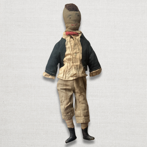 19th-century Male Doll with Embroidered Face