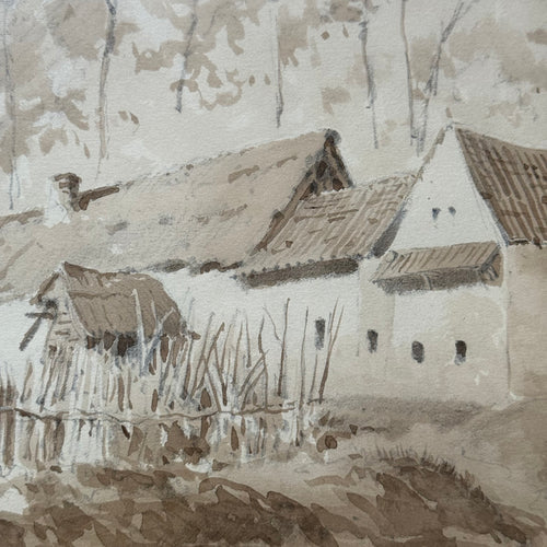 19th Century French Monochromatic Watercolor Painting by Alphonse Baril (#100)