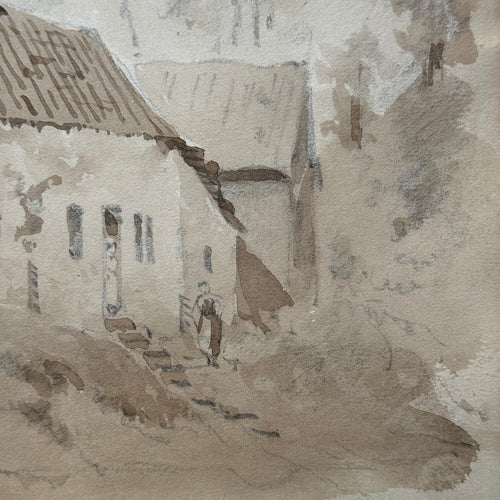 19th Century French Monochromatic Watercolor Painting by Alphonse Baril (#100)