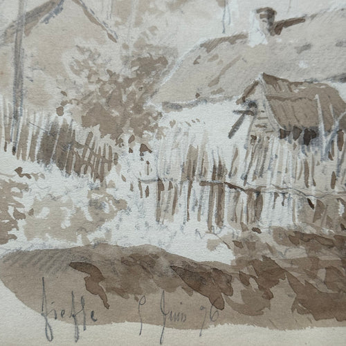 19th Century French Monochromatic Watercolor Painting by Alphonse Baril (#100)