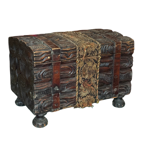 Early 20th-century Black Forest Carved Wooden Trunk
