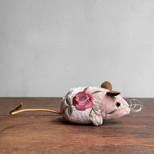 Liza Embroidered Silk Velvet Mouse in Old Rose