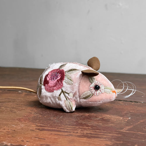 Liza Embroidered Silk Velvet Mouse in Old Rose