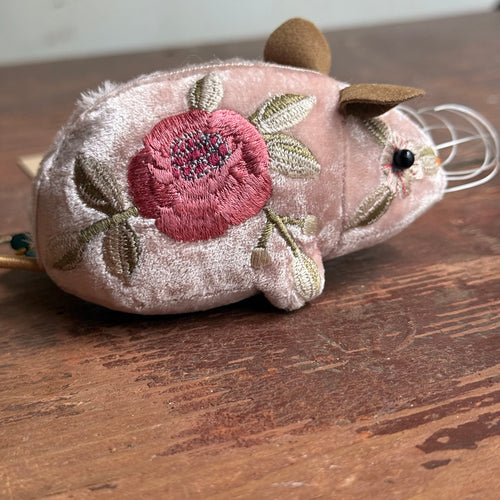 Liza Embroidered Silk Velvet Mouse in Old Rose