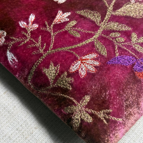 Jane Embroidered Silk Velvet Cosmetic Zip Pouch in Shaded Light Rouge