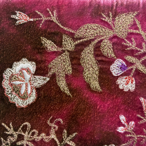 Jane Embroidered Silk Velvet Cosmetic Zip Pouch in Shaded Light Rouge