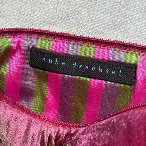 Jane Embroidered Silk Velvet Cosmetic Zip Pouch in Shaded Light Rouge