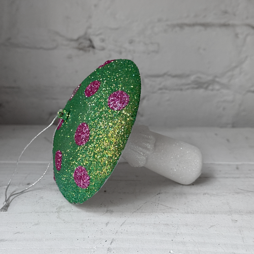 Glitter Mushroom Ornament in Teal & Pink