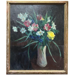 "4th Street New York" Early 20th-Century Floral Painting Framed Oil Painting by Marion Campbell Hawthorne