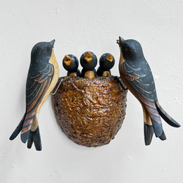 Vintage Black Forest Carved Birds Nest (#12-08)