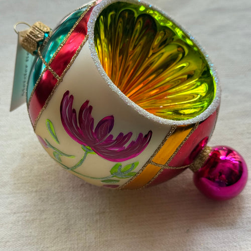 Colorful Reflector Ornament with Floral Design
