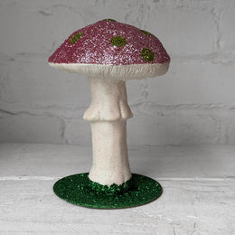 Single Glitter Mushroom in Light Purple with Green Dots