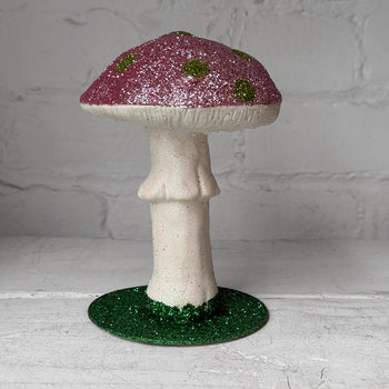Single Glitter Mushroom in Light Purple with Green Dots