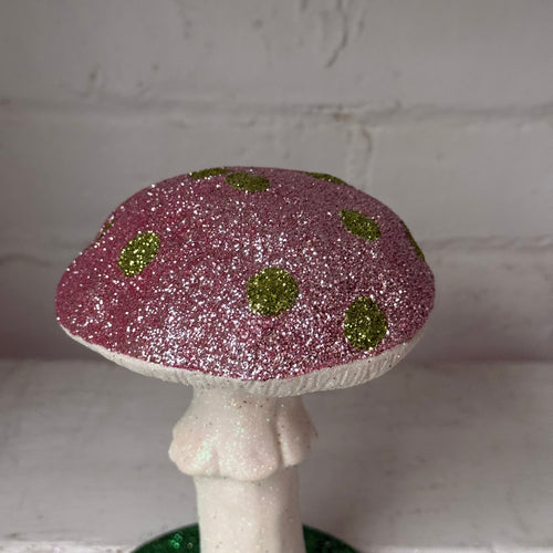 Single Glitter Mushroom in Light Purple with Green Dots