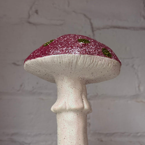 Single Glitter Mushroom in Light Purple with Green Dots