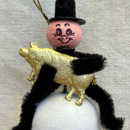 Nostalgic Cotton Chimney Sweep with Pig Ornament