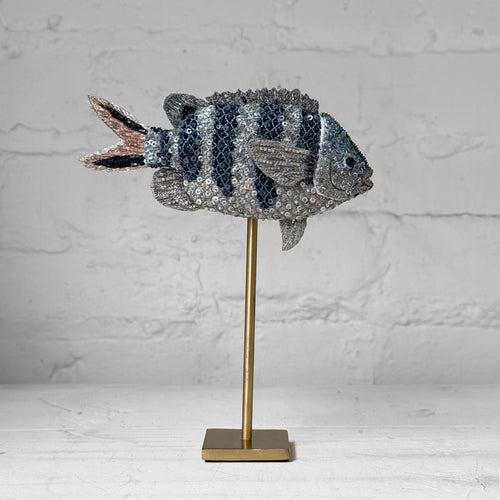Hand-Beaded Striped Damsel Fish on Stand by Trovelore