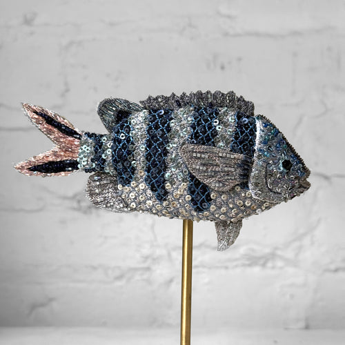 Hand-Beaded Striped Damsel Fish on Stand by Trovelore