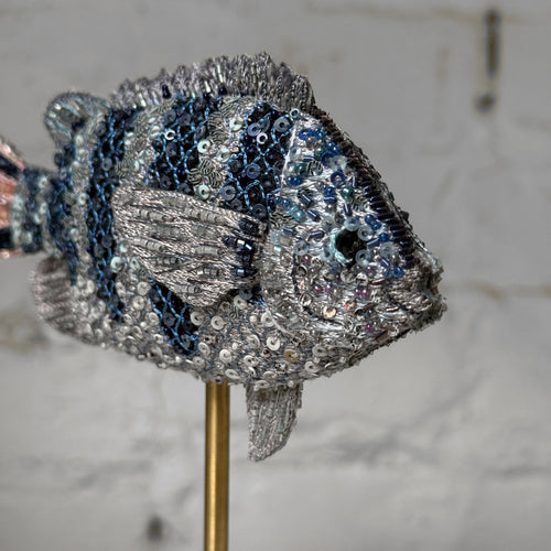 Hand-Beaded Striped Damsel Fish on Stand by Trovelore