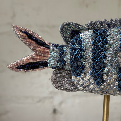 Hand-Beaded Striped Damsel Fish on Stand by Trovelore