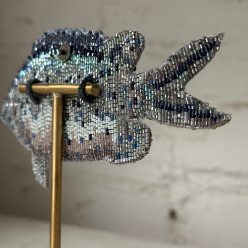Hand-Beaded Striped Damsel Fish on Stand by Trovelore