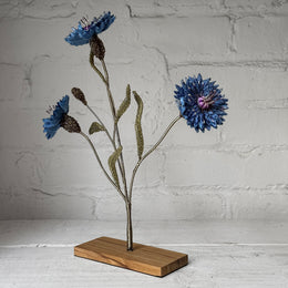 Hand-Beaded Three Cornflowers by Trovelore