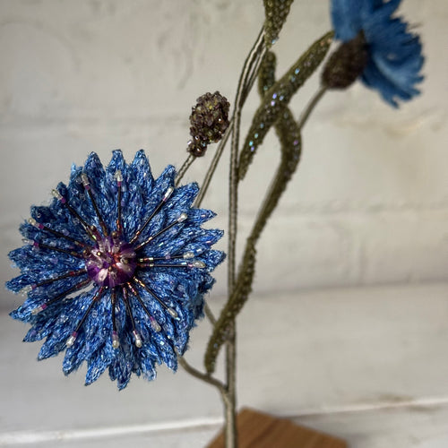 Hand-Beaded Three Cornflowers by Trovelore