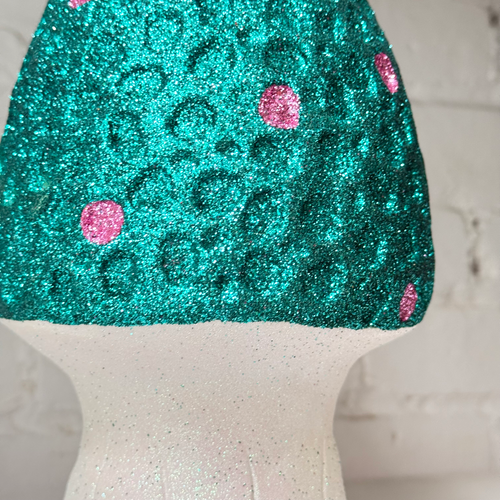 Glitter Morel Mushroom in Teal with Few White Dots