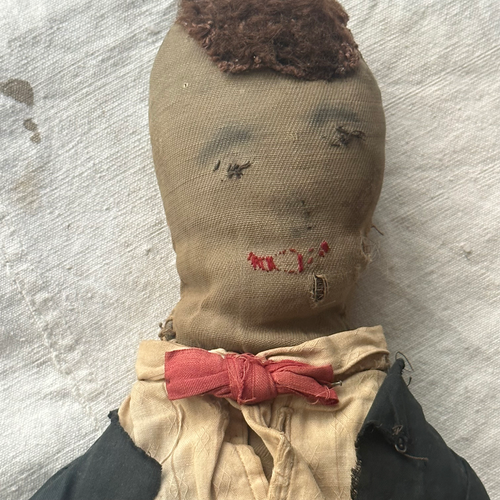 19th-century Male Doll with Embroidered Face