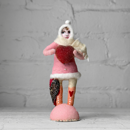 Spun Cotton Valentine's Day Girl with Scarf and Heart #9