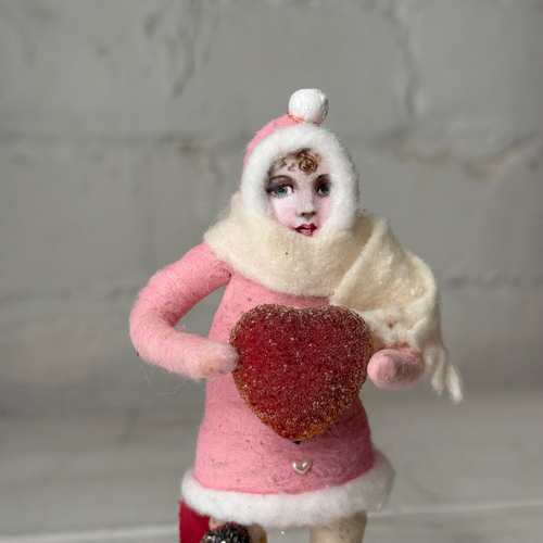 Spun Cotton Valentine's Day Girl with Scarf and Heart #9