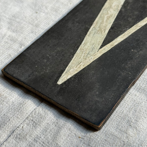 19th-century Hand-Painted Letter "V" Wood Tile