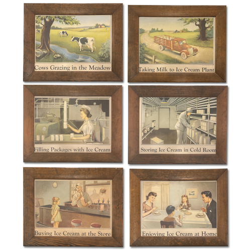 Mid 20th-century Set of 6 Framed Ice Cream Lithographs