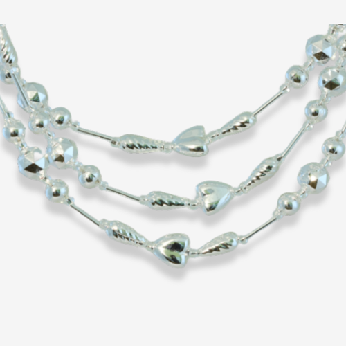 Silver Beaded Garland with Silver Hearts