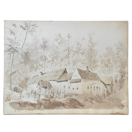 19th Century French Monochromatic Watercolor Painting by Alphonse Baril (#100)