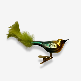 Green Feather Tailed Clip-on Bird Ornament